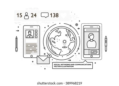 Flat Style, Thin Line Art Design. Set of application development, web site coding, information and mobile technologies vector icons and elements. Modern concept vectors collection