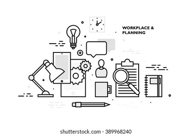 Flat Style, Thin Line Art Design. Set of application development, web site coding, information and mobile technologies vector icons and elements. Modern concept vectors collection