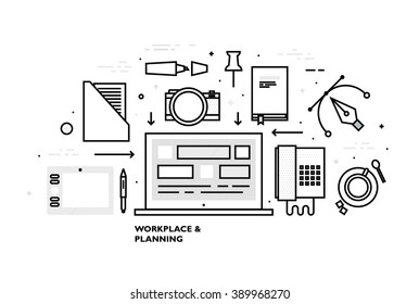 Flat Style, Thin Line Art Design. Set of application development, web site coding, information and mobile technologies vector icons and elements. Modern concept vectors collection