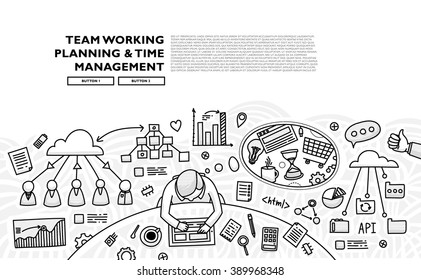 Flat Style, Thin Line Art Design. Set of application development, web site coding, information and mobile technologies vector icons and elements. Modern concept vectors collection