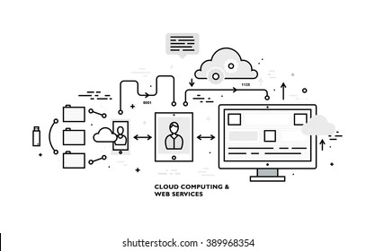 Flat Style, Thin Line Art Design. Set of application development, web site coding, information and mobile technologies vector icons and elements. Modern concept vectors collection