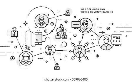 Flat Style, Thin Line Art Design. Set of application development, web site coding, information and mobile technologies vector icons and elements. Modern concept vectors collection