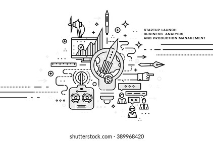 Flat Style, Thin Line Art Design. Set of application development, web site coding, information and mobile technologies vector icons and elements. Modern concept vectors collection