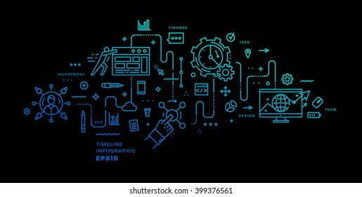 Flat Style, Thin Line Art Design. Set of application development, web site coding, information and mobile technologies vector icons and elements for landing page. Modern concept vectors collection.