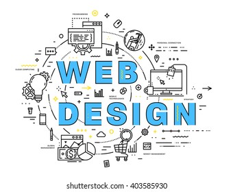 Estilo Plano, Diseño De Arte De Línea Delgada. Conjunto de elementos e iconos vectoriales de desarrollo de aplicaciones, codificación de sitios web, información y tecnologías móviles. Colección moderna de vectores conceptuales. Concepto de diseño web