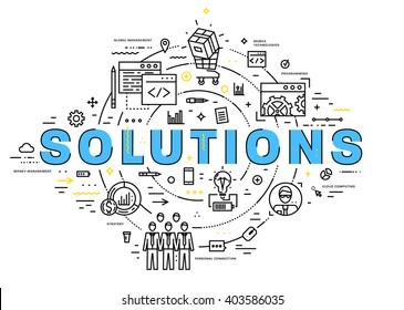 Flat Style, Thin Line Art Design. Set of application development, web site coding, information and mobile technologies vector icons and elements. Modern concept vectors collection. Solutions Concept