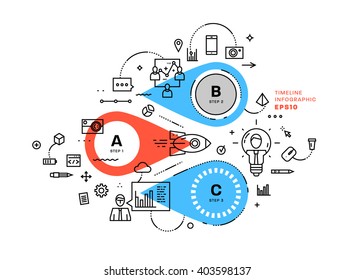 Flat Style, Thin Line Art Design. Set of application development, web site coding, information and mobile technologies vector icons and elements. Modern concept vectors collection. Steps and Options.