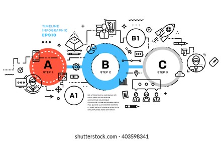 Flat Style, Thin Line Art Design. Set of application development, web site coding, information and mobile technologies vector icons and elements. Modern concept vectors collection. Steps and Options.