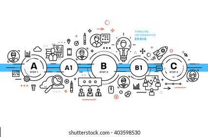 Flat Style, Thin Line Art Design. Set of application development, web site coding, information and mobile technologies vector icons and elements. Modern concept vectors collection. Steps and Options.