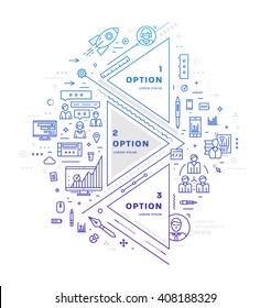 Flat Style, Thin Line Art Design. Set of application development, web site coding, information and mobile technologies vector icons and elements. Modern concept vectors collection. Steps and Options.