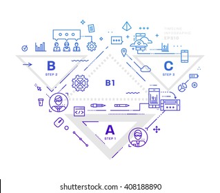 Estilo Plano, Diseño De Arte En Línea Delgada. Conjunto de elementos e iconos vectoriales de desarrollo de aplicaciones, codificación de sitios web, tecnologías de la información y móviles. Colección moderna de vectores conceptuales. Pasos y opciones.