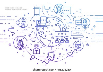 Flat Style, Thin Line Art Design. Set of application development, web site coding, information and mobile technologies vector icons and elements. Modern concept vectors collection