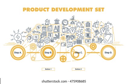 Flat Style, Thin Line Art Design. Set of start up, finance, application development, web site coding, information and mobile technologies vector icons and elements. Modern concept vectors collection.