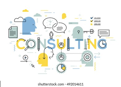 Flat Style, Thin Line Art Design. Set of application development, questions and answers, information and mobile technologies, vector elements. Modern concept vectors collection. Consulting Concept.