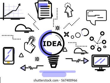 Flat Style, Thin Line Art Design. Set of application development a idea, information and mobile technologies vector icons and elements.