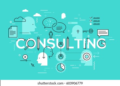 Estilo Plano, Diseño De Arte De Línea Delgada. Conjunto de aplicaciones, preguntas y respuestas, información y tecnologías móviles, iconos y elementos. Concepto de consultoría.
