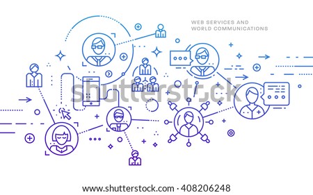 Flat Style, Thin Line Art Design. Set of application development, web site coding, information and mobile technologies vector icons and elements. Modern concept vectors collection