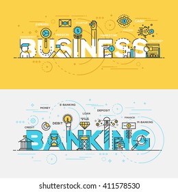 Flat Style  Thin Line Banner design Business   Banking  Colors  Drawing  vision  etc  Modern concept  Vector Illustartion
