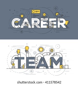 Flat Style, Thin Line Banner design of Career and Team, Colors, Drawing, vision, etc. Modern concept. Vector Illustartion