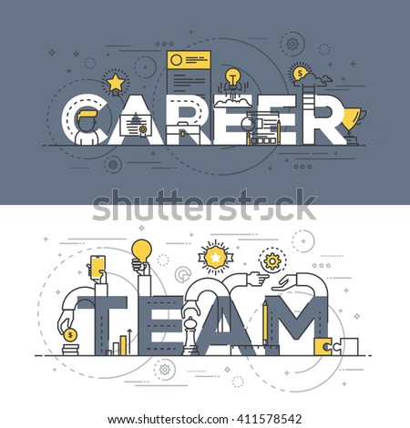 Flat Style, Thin Line Banner design of Career and Team, Colors, Drawing, vision, etc. Modern concept. Vector Illustartion