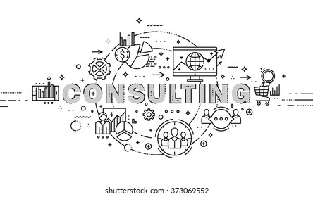 Flat Style, Thin Line Business Design. Set of application development, teamwork, web site coding, information and mobile technologies vector icons and elements. Modern concept vectors collection