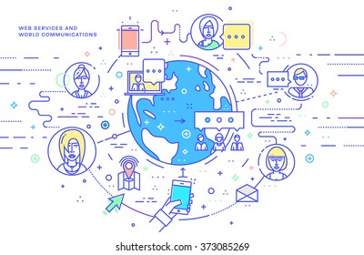 Flat Style, Thin Line Business Design. Set of application development, teamwork, web site coding, information and mobile technologies vector icons and elements. Modern concept vectors collection