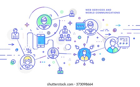 Flat Style, Thin Line Business Design. Set of application development, teamwork, web site coding, information and mobile technologies vector icons and elements. Modern concept vectors collection