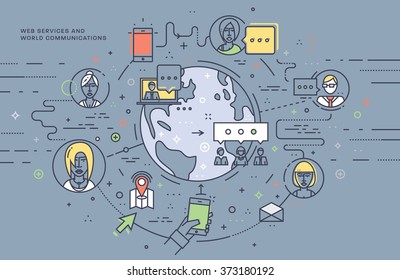 Flat Style, Thin Line Business Design. Set of application development, teamwork, web site coding, information and mobile technologies vector icons and elements. Modern concept vectors collection