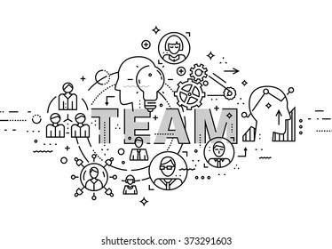 Flat Style, Thin Line Business Design. Set of application development, teamwork, web site coding, information and mobile technologies vector icons and elements. Modern concept vectors collection