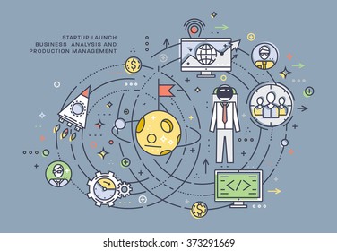 Estilo Plano, Diseño De Negocios De Línea Delgada. Conjunto de elementos e íconos vectores de desarrollo de aplicaciones, trabajo en equipo, codificación de sitios web, información y tecnologías móviles. Colección moderna de vectores de concepto