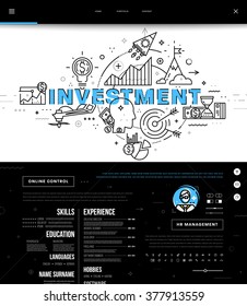 Flat Style, Thin Line One Page Web Site Design. Set of application development, web site coding, information and mobile technologies vector icons and elements. Modern concept vectors collection
