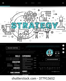 Flat Style, Thin Line One Page Web Site Design. Set of application development, web site coding, information and mobile technologies vector icons and elements. Modern concept vectors collection