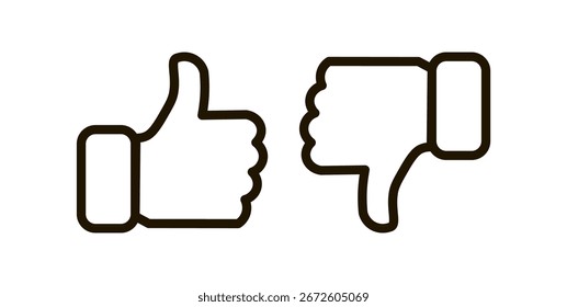 Iconos de pulgares hacia arriba y pulgares hacia abajo de estilo plano, Ilustración vectorial de Aprobación y gestos de desaprobación para diseños de Comentarios, interfaz y clasificación.