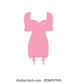 Flaches Design, leichtes Kleid, Vektorgrafik. Cartoon-Stilvoll, halb ärmelig, rosa Kleid, Vektorsymbol einzeln auf weißem Hintergrund. Sexy Kleid für Mädchen. Kurze Ziegenkleidung der Frau, Vektorpiktogramm