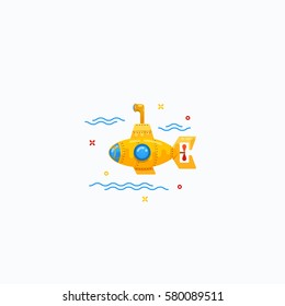 Flat Style Tiny Cartoon Submarine Icon Illustration. Isolated Vector Sign.