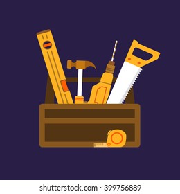  Flat style toolbox full of equipment vector illustration 