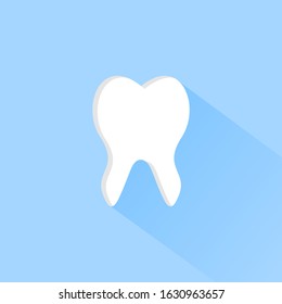 Flat style tooth icon. Tooth icon with long shadow. Flat design style. Tooth simple silhouette.  Tooth with gum. Vector.