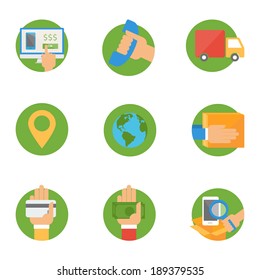 Flat style trading icons set for online shops
