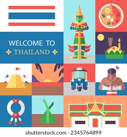 Flat style travel Thai elements cartoon illustration