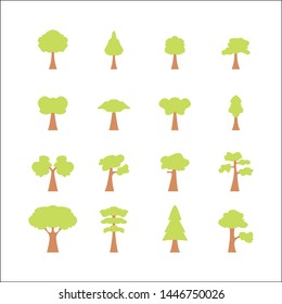 flat style tree icon set, simple tree vector design