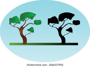 Flaches Baumsymbol mit silhouette Vektorkunst.