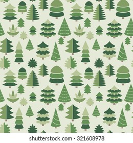 Flat style trees. Forest seamless pattern.