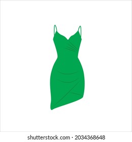 Ilustración de estilo plano de moda de la chica de vestir de vectores. Estilo de caricatura icono moderno de vectores de vestimenta corta aislado en fondo blanco. Vestido verde sin mangas para el pictograma de símbolo de verano