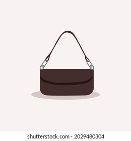 Bolsa de mujer de moda de estilo plano, iluminación de vectores de bolsos de mano. Estilo de caricatura bolso oscuro para mujeres icono vectorial aislado en fondo blanco. Bolsa marrón de moda para vectores de niñas