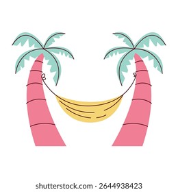 Flache Stil tropische Hängematte zwischen Palmen am Strand