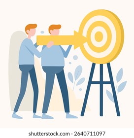 Flat Style Two Men Pointing Arrow Target Goal Achievement Icon