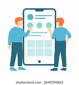 Flat Style Two People Using Mobile Phone Application Illustration