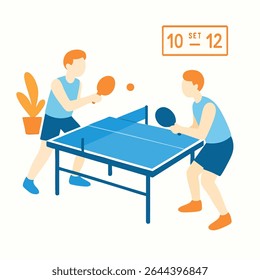 Flat Style Two Player Table Tennis Match Sport Illustration