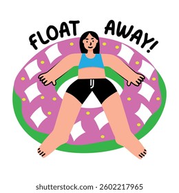 A flat style typography sticker of a character having floating fun 