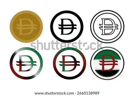 Flat Style UAE Dirham Currency Symbol Set – Gold, Black, White  UAE Flag Colors